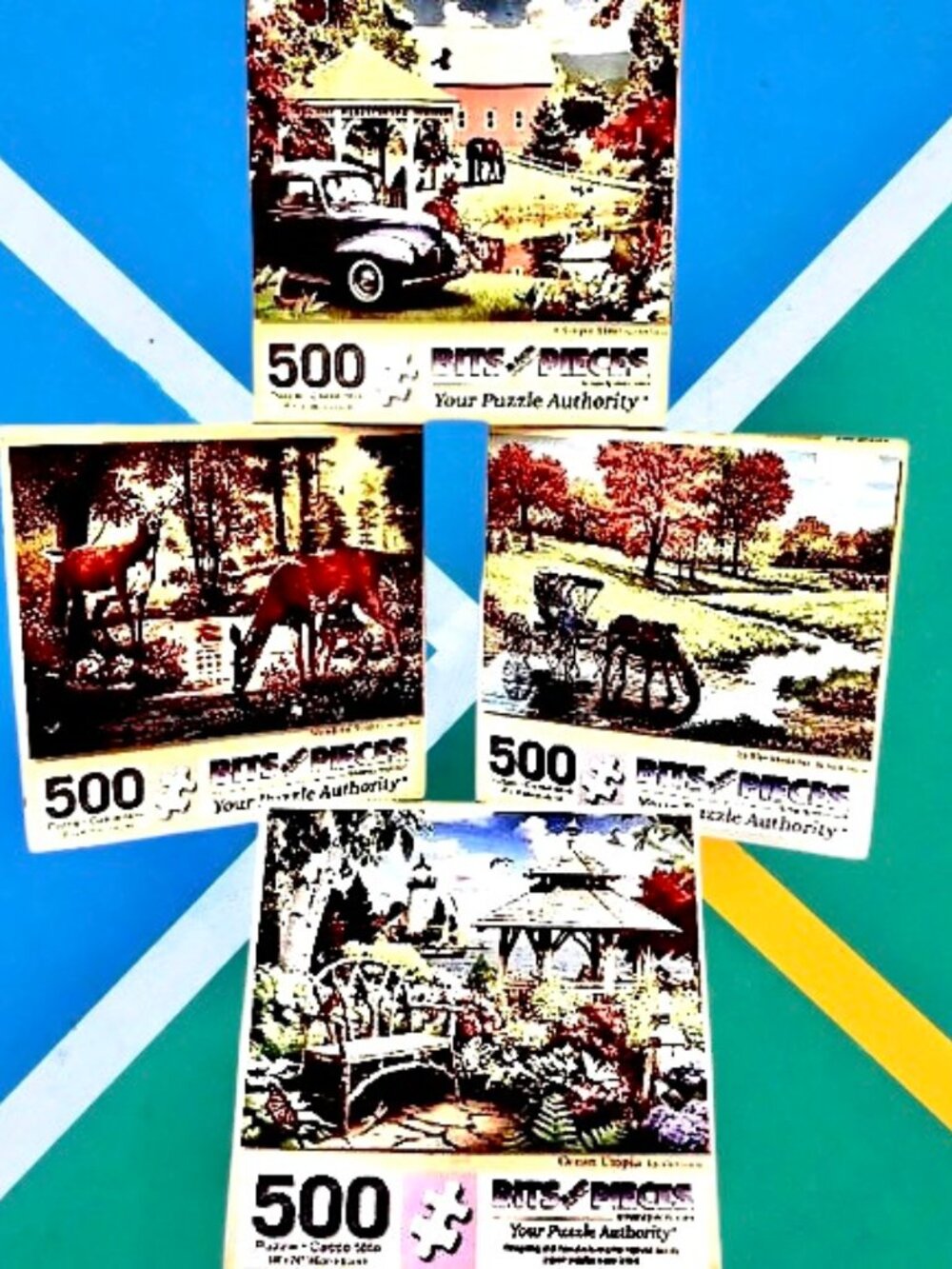 Bits & Pieces Puzzle Lot of 4 Puzzles 500 Pieces Scenery Horses Deer Ducks Birds